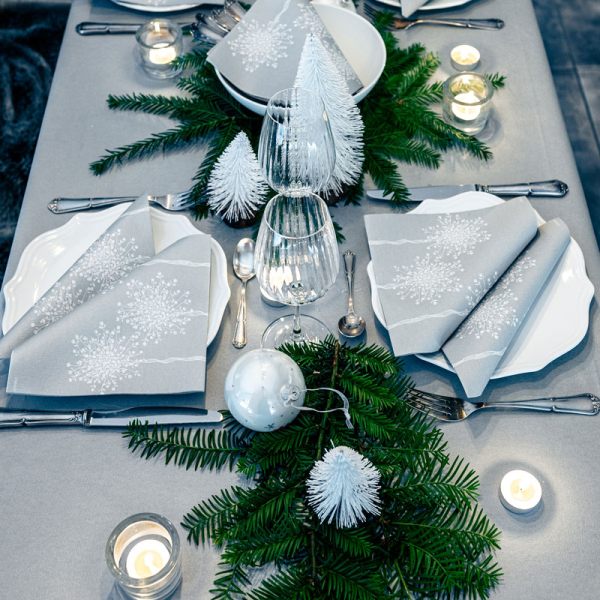 Paviot napkin Boule de gui, misteltoe, white-silver, style